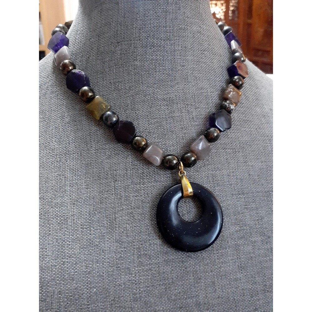 Vintage lapis lazuli & multi Gemstone Beaded Pendant necklace